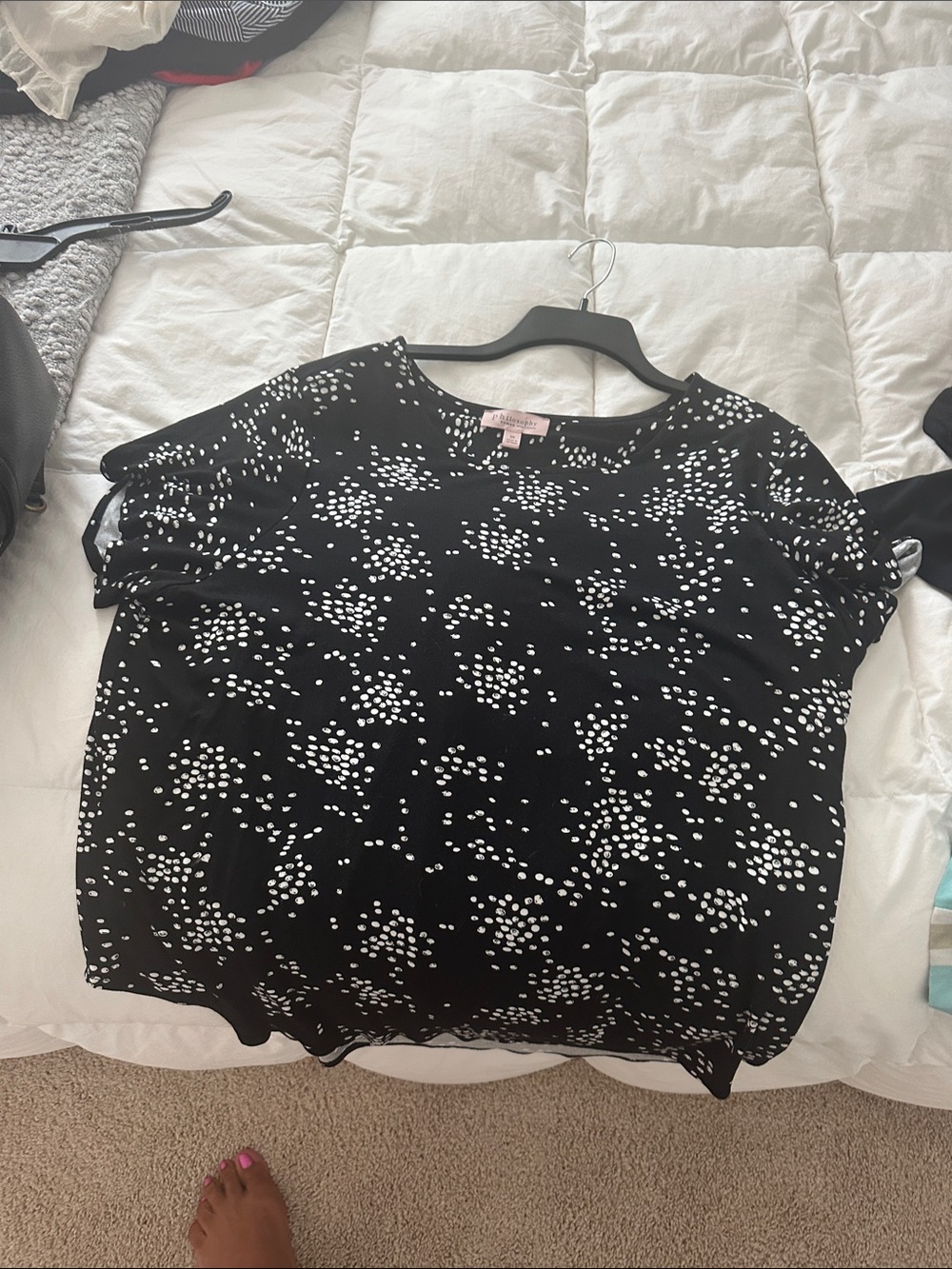 Philosophy Black Blouse with White Dot Print